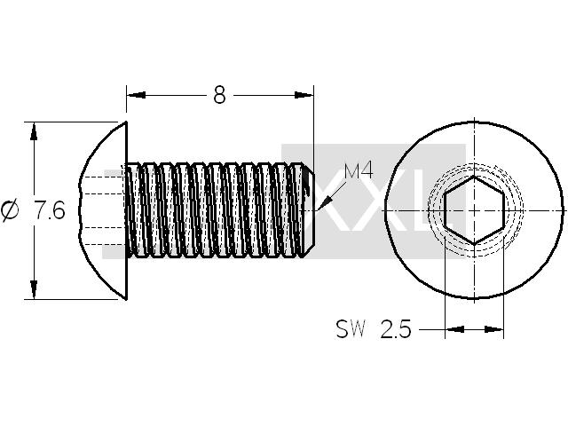 Half-round screw ISO 7380 M4x8 galvanized wie HS208HS48