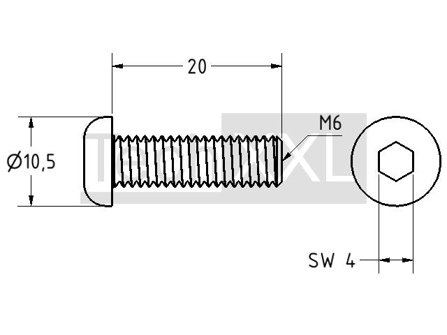 Half-round screw ISO 7380 M6x20 schwarz wie HS208HS620S