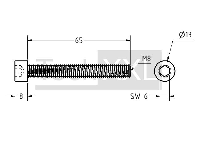 Cylindrical screw with hexagon socket  DIN 912 M8x65 galvanized wie HS208SIK865