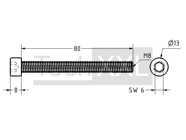 Cylindrical screw with hexagon socket  DIN 912 M8x80 galvanized wie HS208SIK880