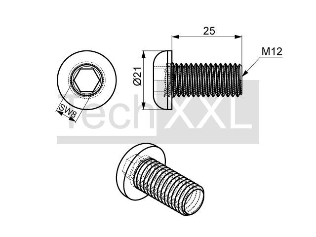 Half-round screw ISO 7380 M12x25 galvanized wie HS212HS1225